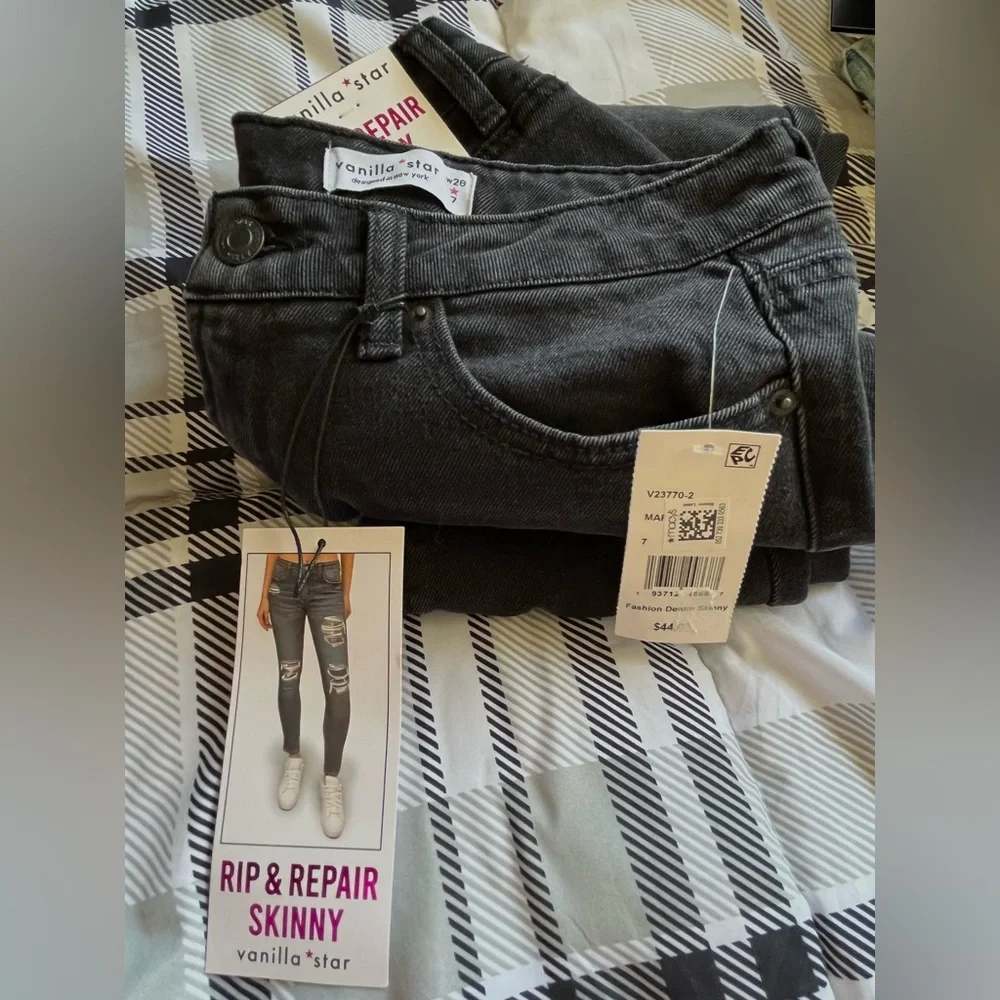 Vanilla Star ~ Black Rip & Repair Skinny Jeans - Picture 9 of 11